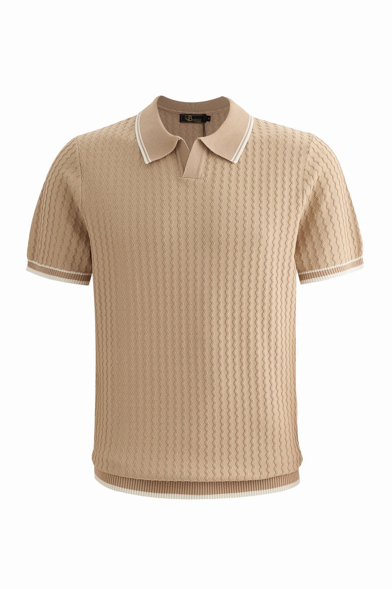  Barocco Capri Woven Stripe-Trim Polo KHAKI - KHAKI - Bonton