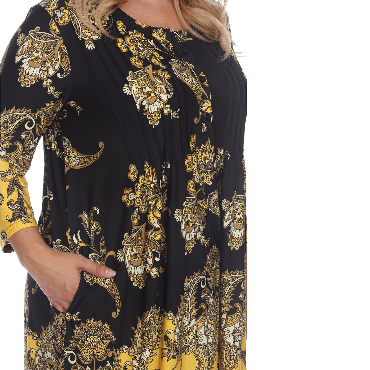  White Mark Plus Size Floral Chain Printed Tunic Top With Pockets - 3X - Bonton