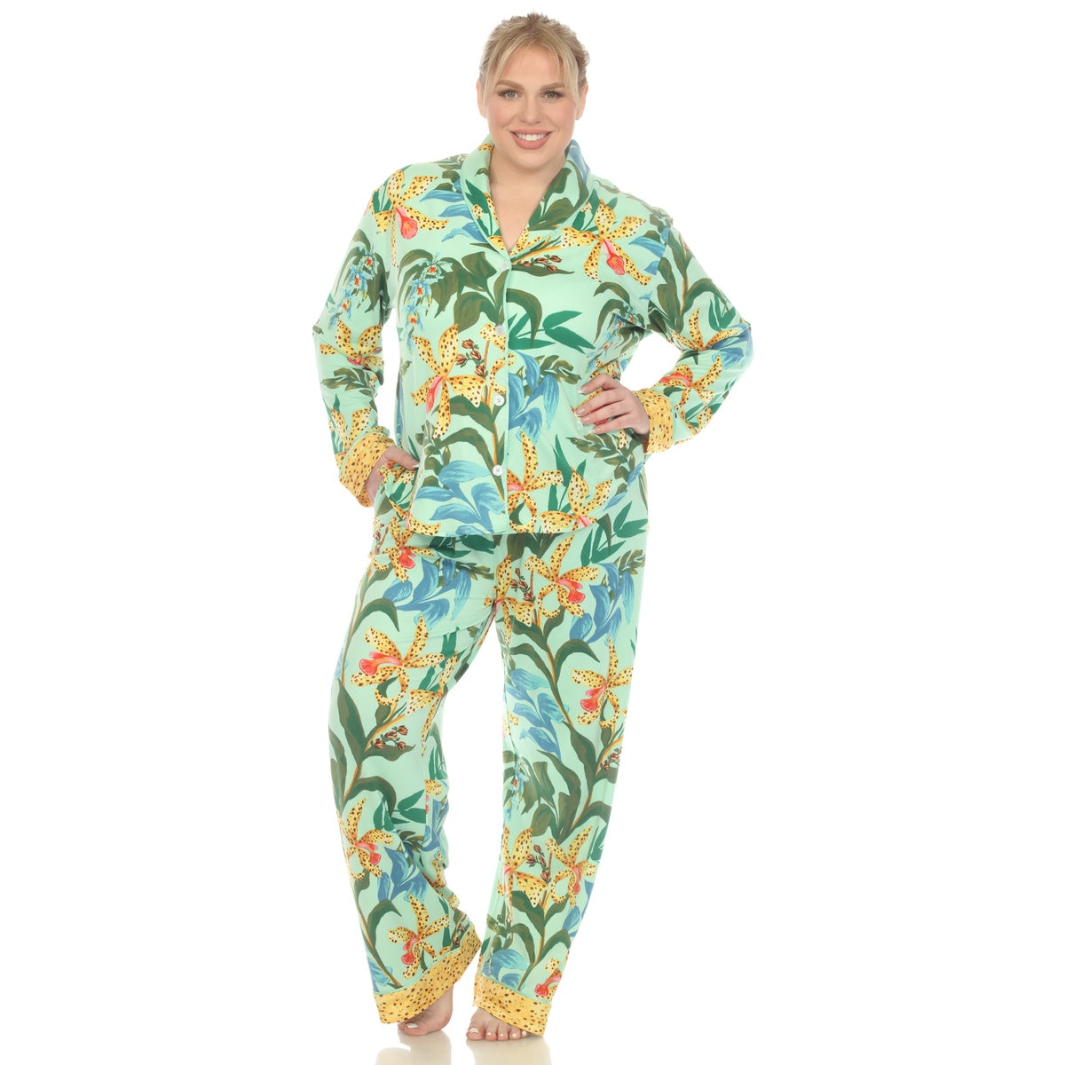  White Mark Plus Size Two Piece Wildflower Print Pajama Set - 1X - Bonton