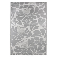 4' X 6' Gray and Off White Floral Rectangular Outdoor Area Rug