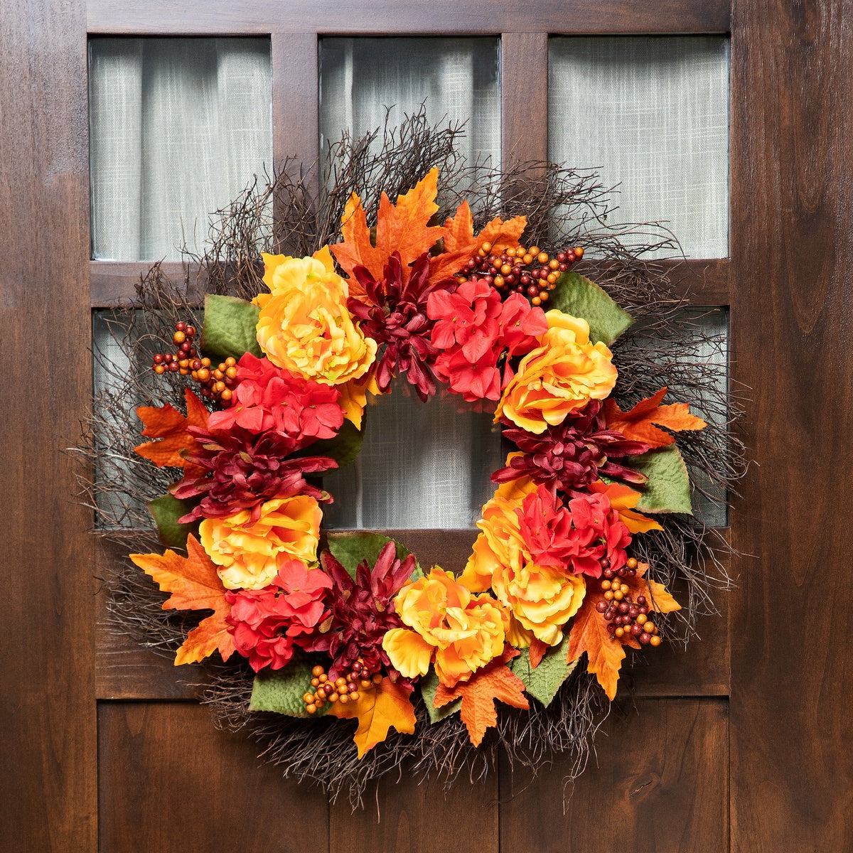  Northlight Peony and Mum Artificial Fall Harvest Wreath  24-Inch - Default Title - Bonton