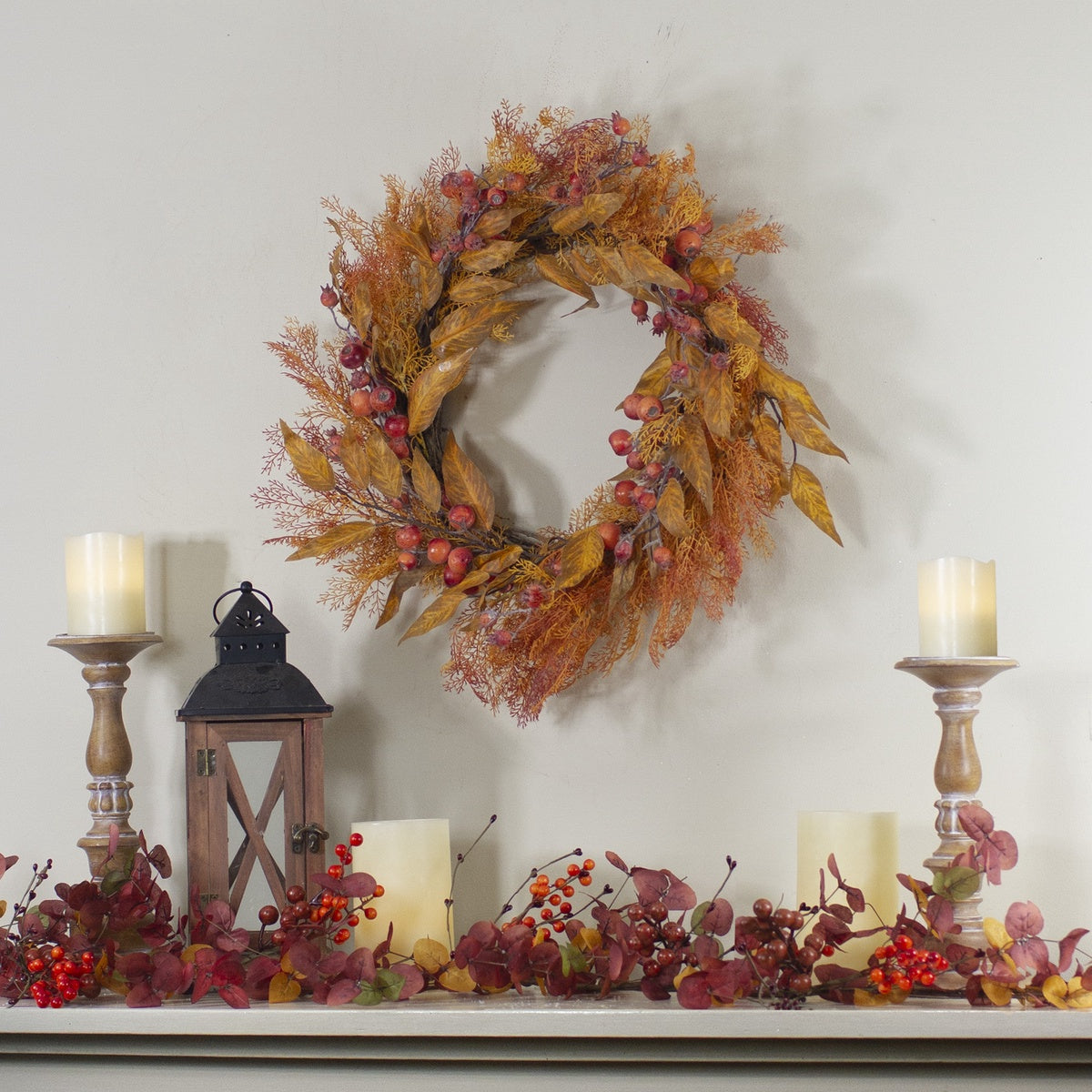  Northlight Yellow and Orange Berry and Leaves Fall Harvest Artificial Wreath - 24-Inch  Unlit - Default Title - Bonton