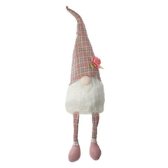 Plaid Spring Gnome Figure With Dangling Legs - 29" - Pink and White