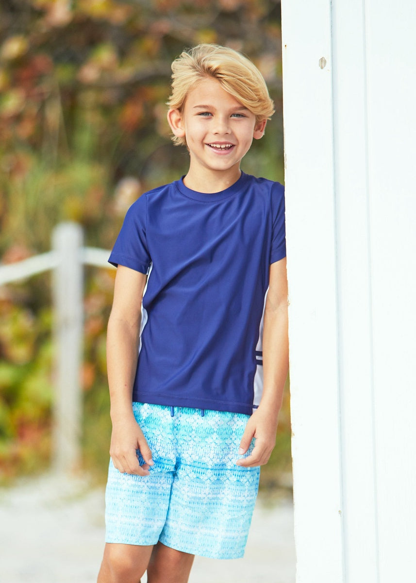  Cabana Life Boys Navy  Side Stripe Short Sleeve Rashguard - 5 - Bonton