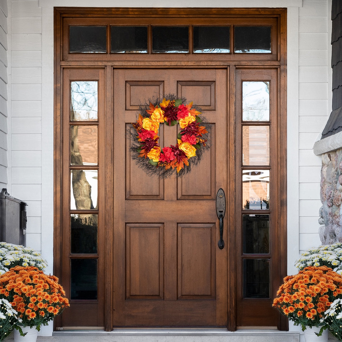  Northlight Peony and Mum Artificial Fall Harvest Wreath  24-Inch - Default Title - Bonton