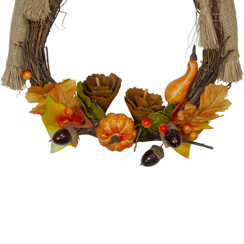 20" Yellow and Tan Fall Harvest Scarecrow Artificial Wreath Wall Decor