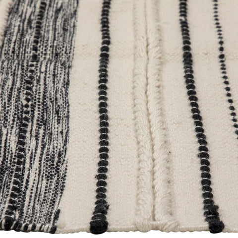 3.5' X 2.25' Cream and Black Twisted Textured Handloom Woven Outdoor Throw Rug