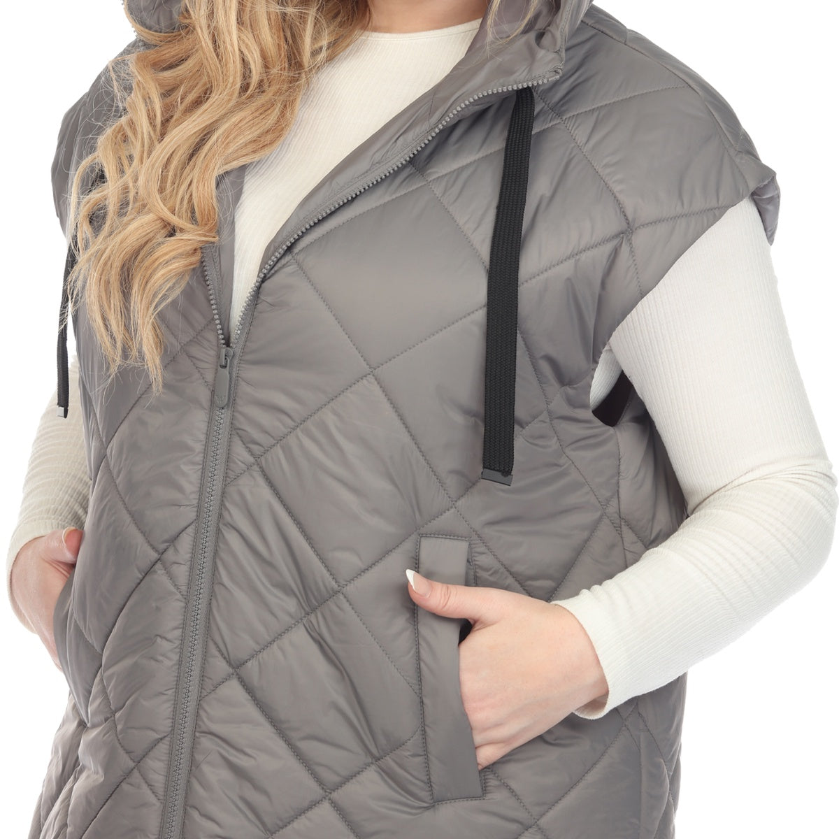  White Mark Plus Size Diamond Quilted Hooded Puffer Vest - 1X - Bonton