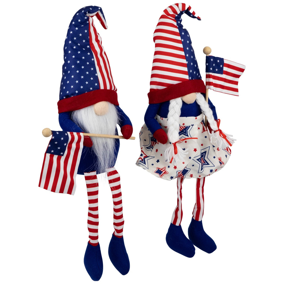  Northlight Stars and Stripes Patriotic Gnomes With Dangling Legs - 21.25