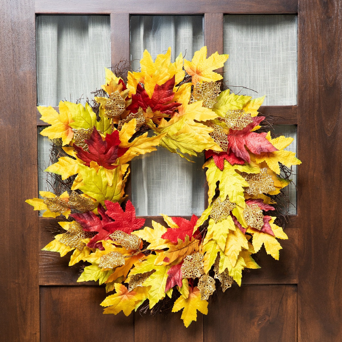  Northlight Maple Leaf Artificial Fall Harvest Wreath  22-Inch - Default Title - Bonton