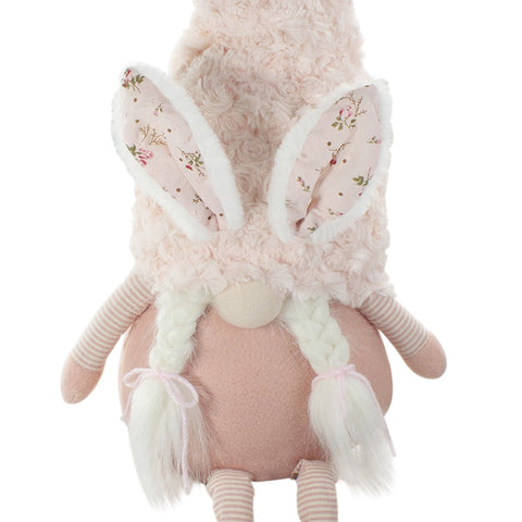 Sitting Easter Gnome With Bunny Ears and Dangling Legs - 32" - White and Pink