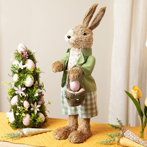 20.25" Easter Bunny Rabbit Spring Figure With Egg Basket