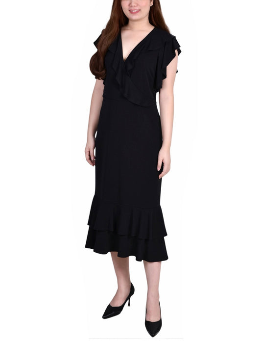 Short Flutter Sleeve Ruffle Neck Dress