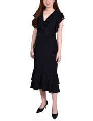 Short Flutter Sleeve Ruffle Neck Dress