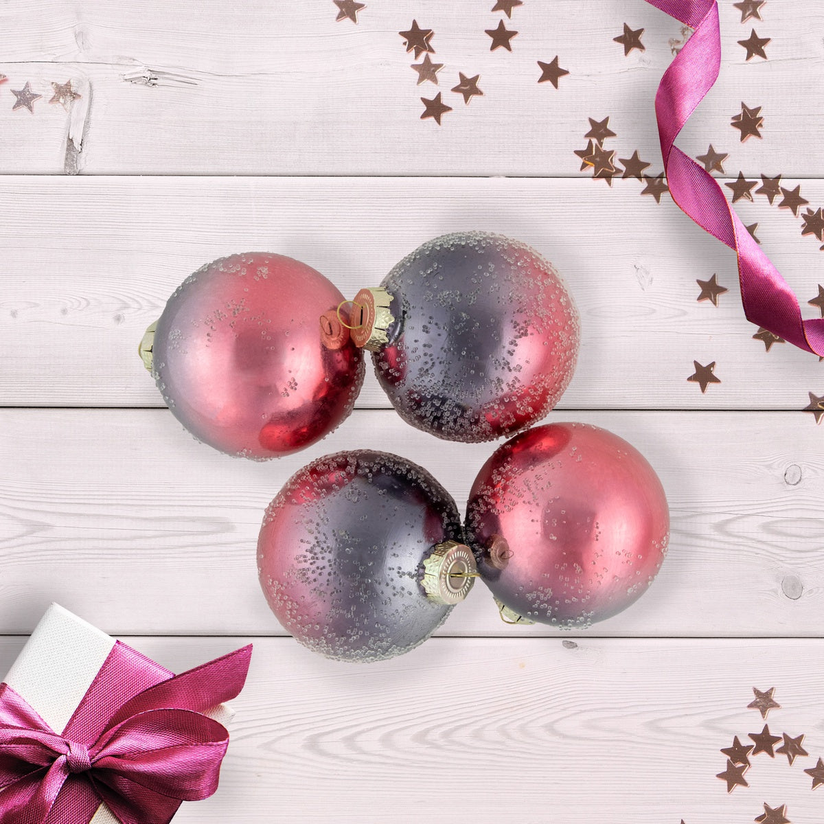  Northlight 4ct Pink and Grey Ombre Hand Blown Textured Glass Ball Christmas Ornaments 3.25