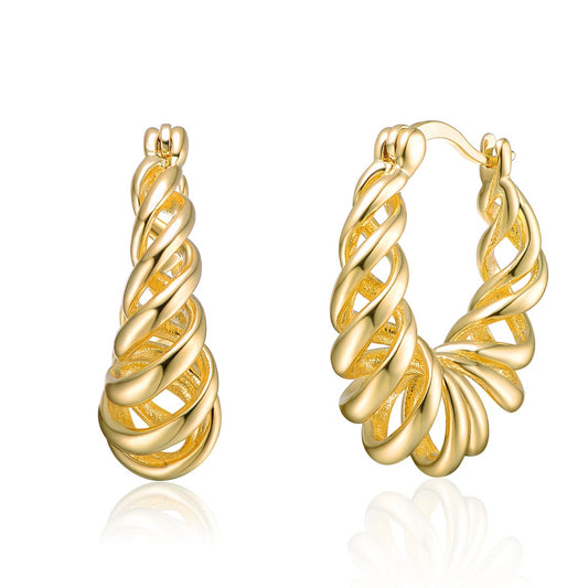 14k Yellow Gold Plated Twisted Halo Hoop Earrings