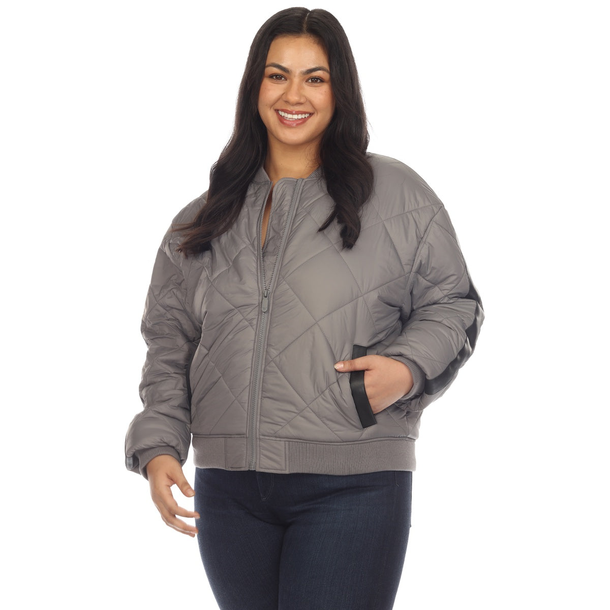  White Mark Plus Size Lightweight Diamond Quilted Puffer Bomber Jacket - 1X - Bonton