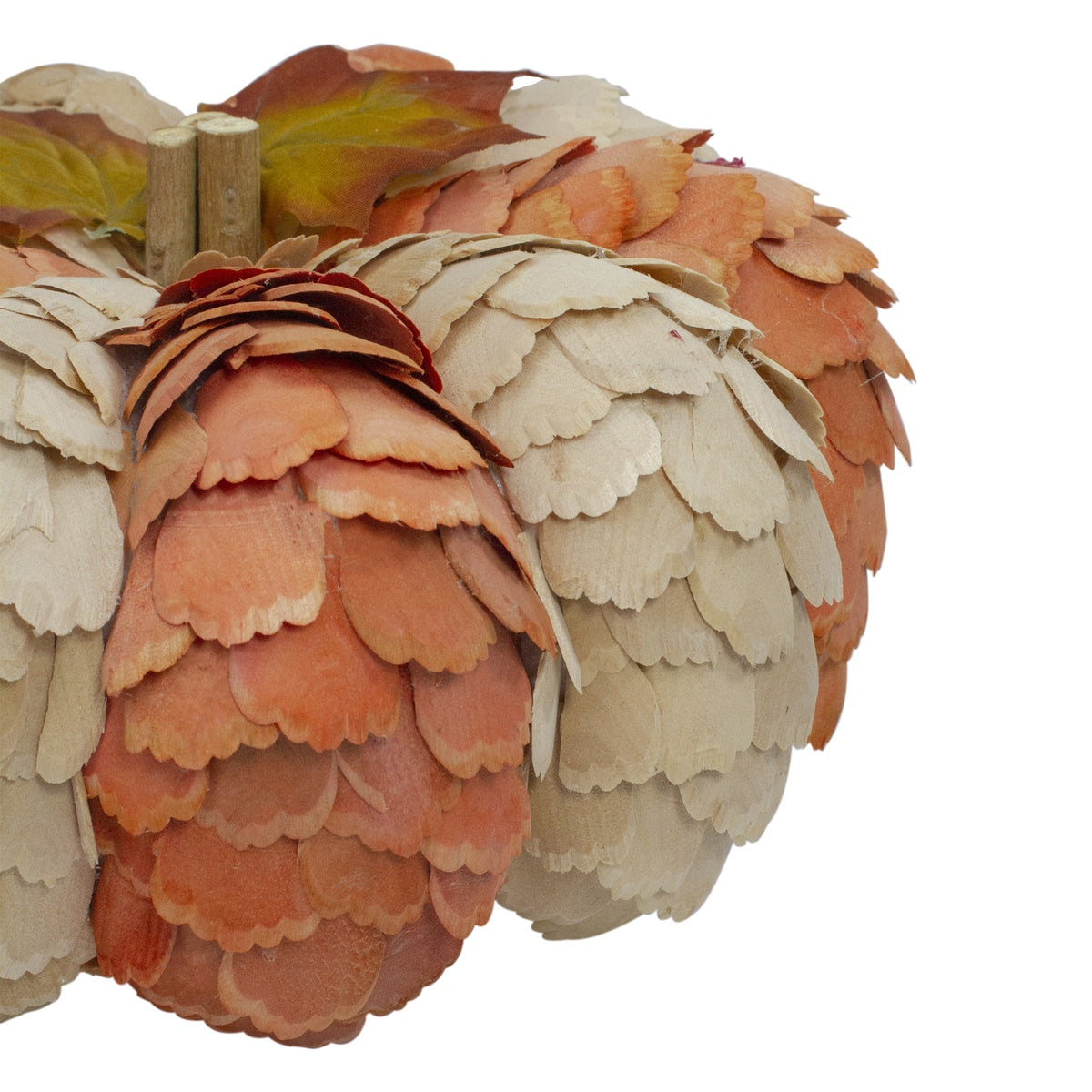  Northlight Fall Harvest Layered Wooden Leaves Pumpkin - 10