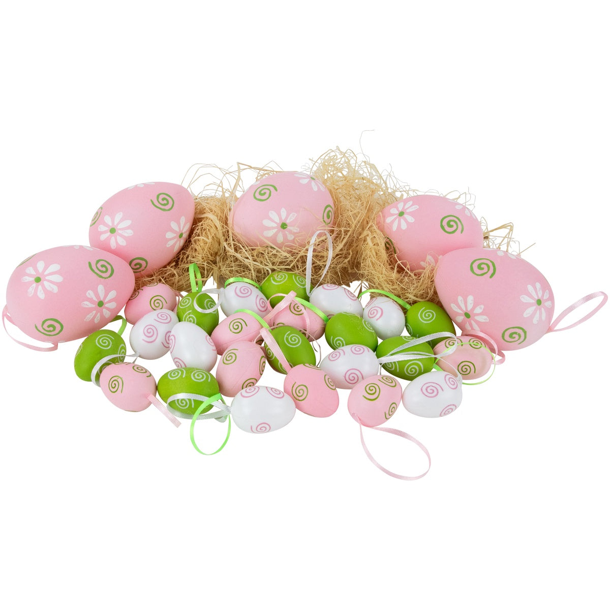  Northlight 29ct Pastel Pink  Green and White Spring Easter Egg Ornaments 3.25