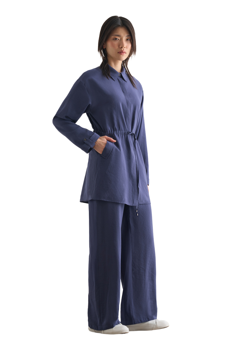  Mizalle Light Weight Cinch Waist Tunic  - Tunic - Indigo - Bonton