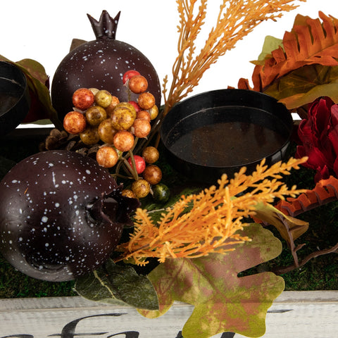 Autumn Harvest Triple Candle Holder in a Rustic Wooden Box Centerpiece - 24"