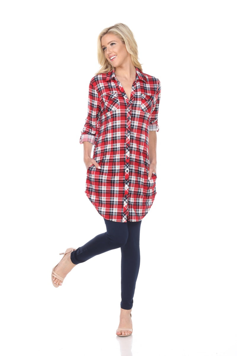  White Mark Women's Piper Stretchy Plaid Tunic Top - S - Bonton