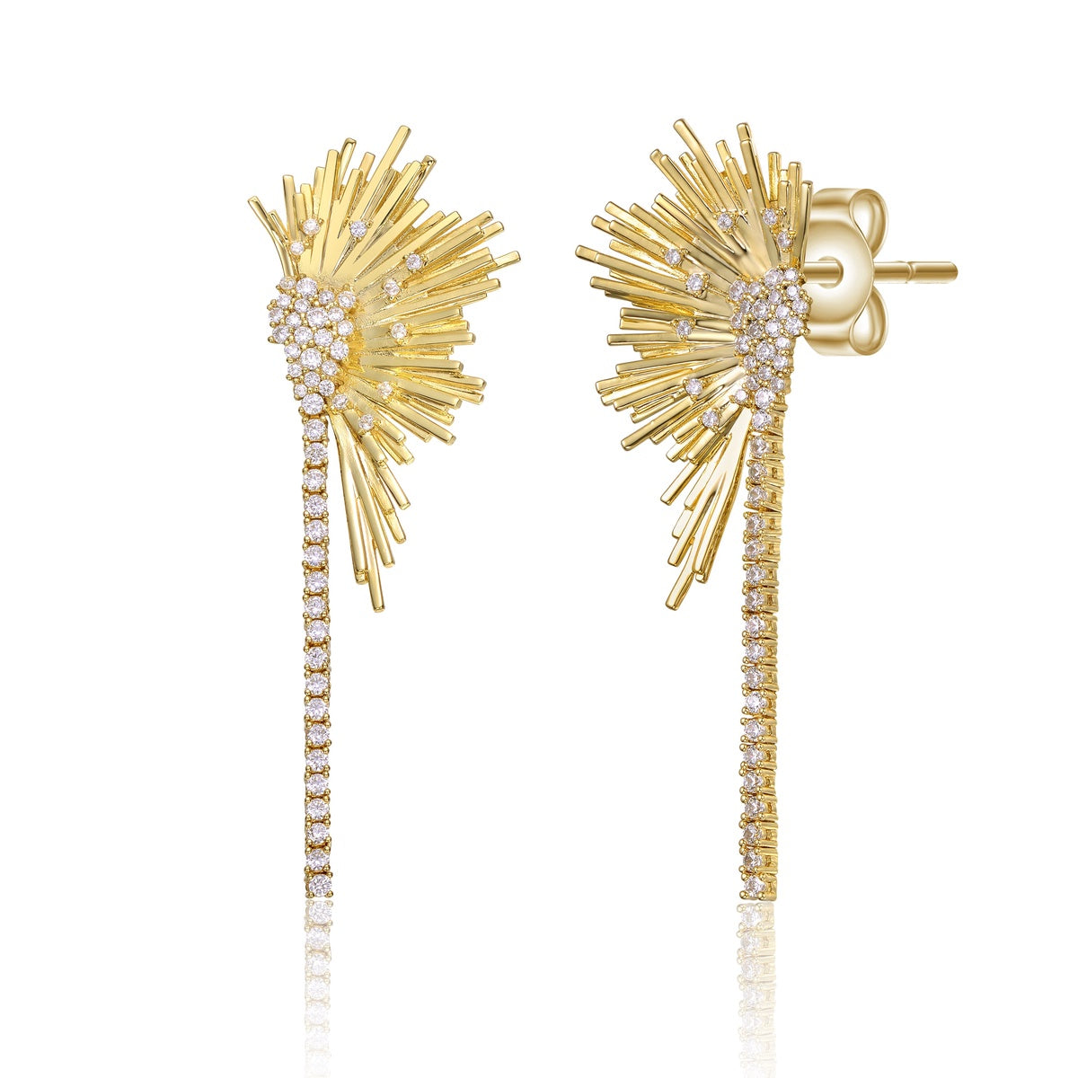  Rachel Glauber 14k Gold Two-Tone Plated Cubic Zirconia Dangle Fringe Cascade Earrings - Default Title - Bonton