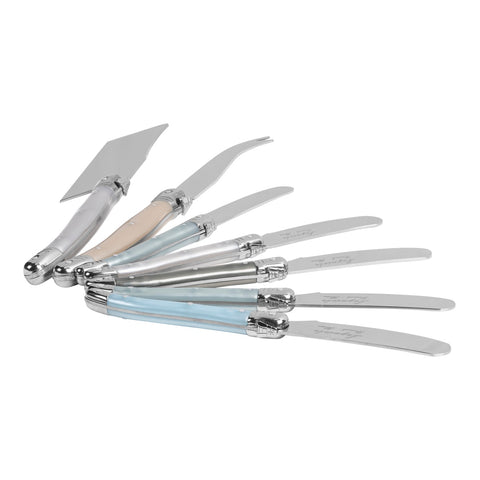 7-Piece Laguiole Cheese Knife and Spreader Set With Mother of Pearl Handles