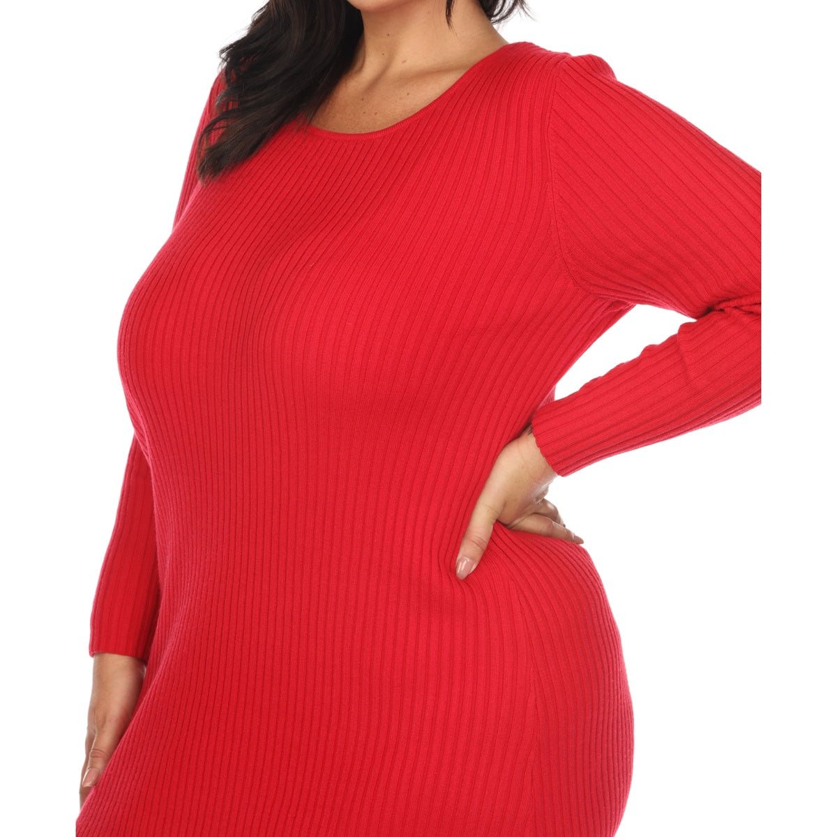  White Mark Plus Size Long Sleeve Rib Midi Sweater Dress - 1X - Bonton