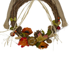 20" Tan and Orange Fall Harvest Scarecrow Wreath Wall Decor