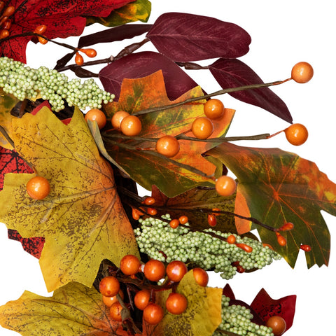 Leaves and Berries Artificial Fall Harvest Wreath - 20-Inch  Unlit