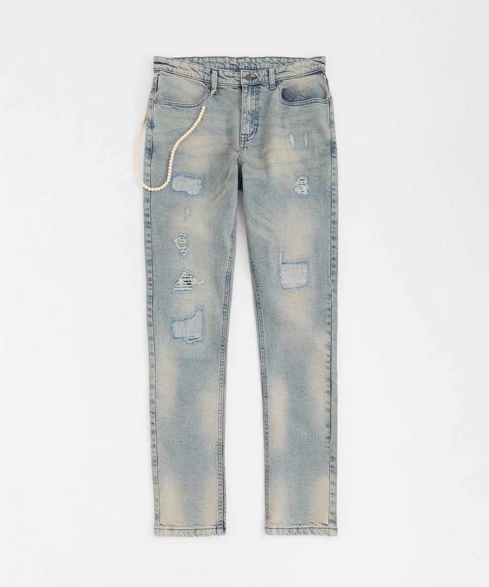  Reason Clothing Pearls Chain Denim Jeans - Dark Blue - DARK BLUE - Bonton