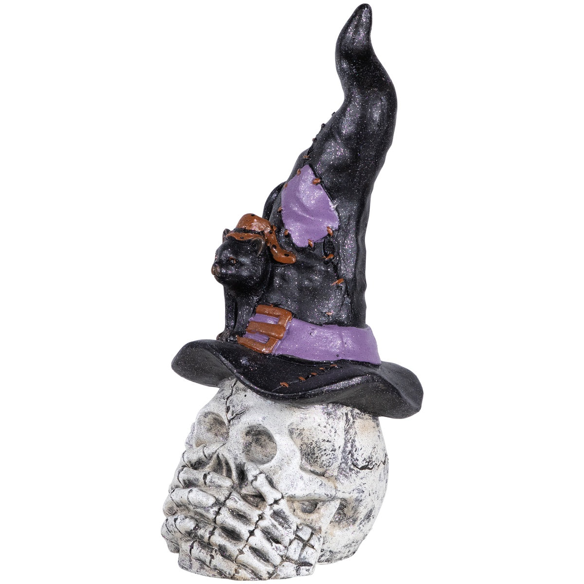  Northlight Skull and Skeleton Hands in Witch Hat With Cat Halloween Decoration - 22.75