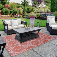 4' X 6' Pink Abstract Pattern Rectangular Outdoor Area Rug