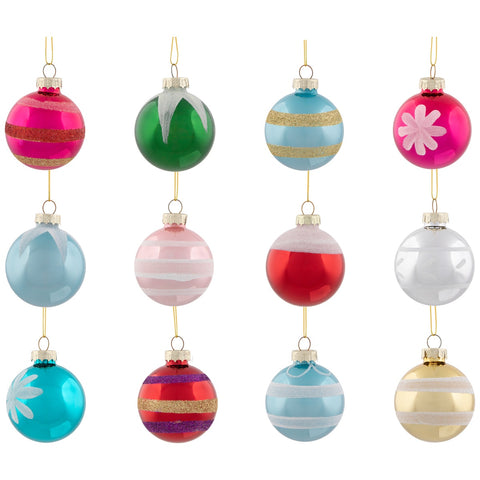 12ct Frosted and Glittered Shiny Multi Color Christmas Ball Ornaments 2.5" (65mm)