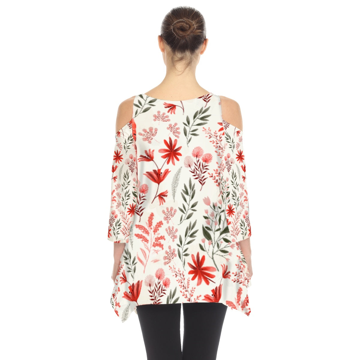  White Mark Women's Floral Printed Cold Shoulder Tunic - S - Bonton