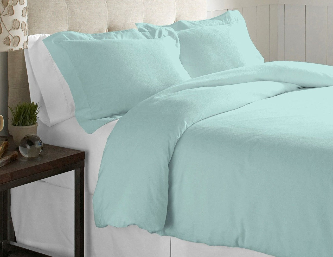  Pointehaven Solid & Print Flannel Duvet Sets Aqua - Aqua - Bonton