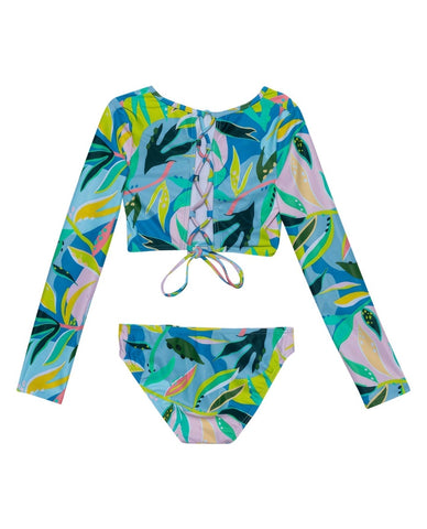 Rainforest Long Sleeve Cropped Rash Guard Top and Bikini Bottom