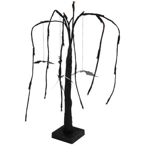 Pre-Lit Glittered Halloween Willow Tree With Bats - 24" - LED Orange Lights