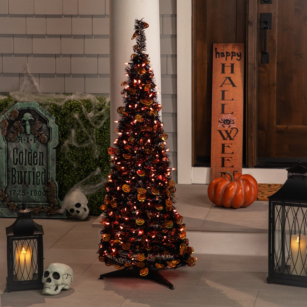  Northlight Pre-Lit Pop Up Artificial Jack O' Lantern Halloween Tree - 4' - Orange Lights - Default Title - Bonton