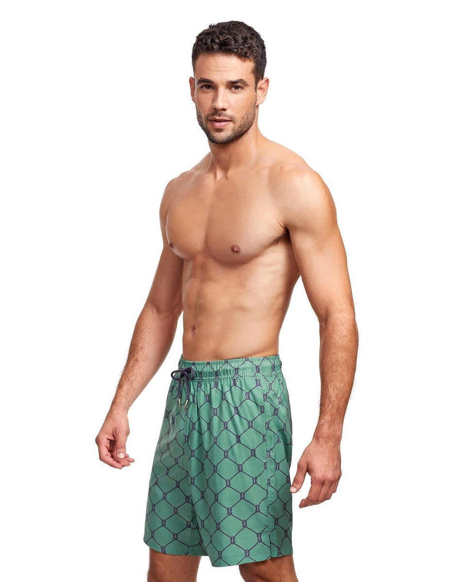  Gottex Men 7-Inch Swim Trunks - GOTTEX MEN GREEN AND NAVY DIAMOND - Bonton