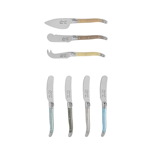 Laguiole Mother of Pearl Cheese Knife and Spreader Set, 7 Piece