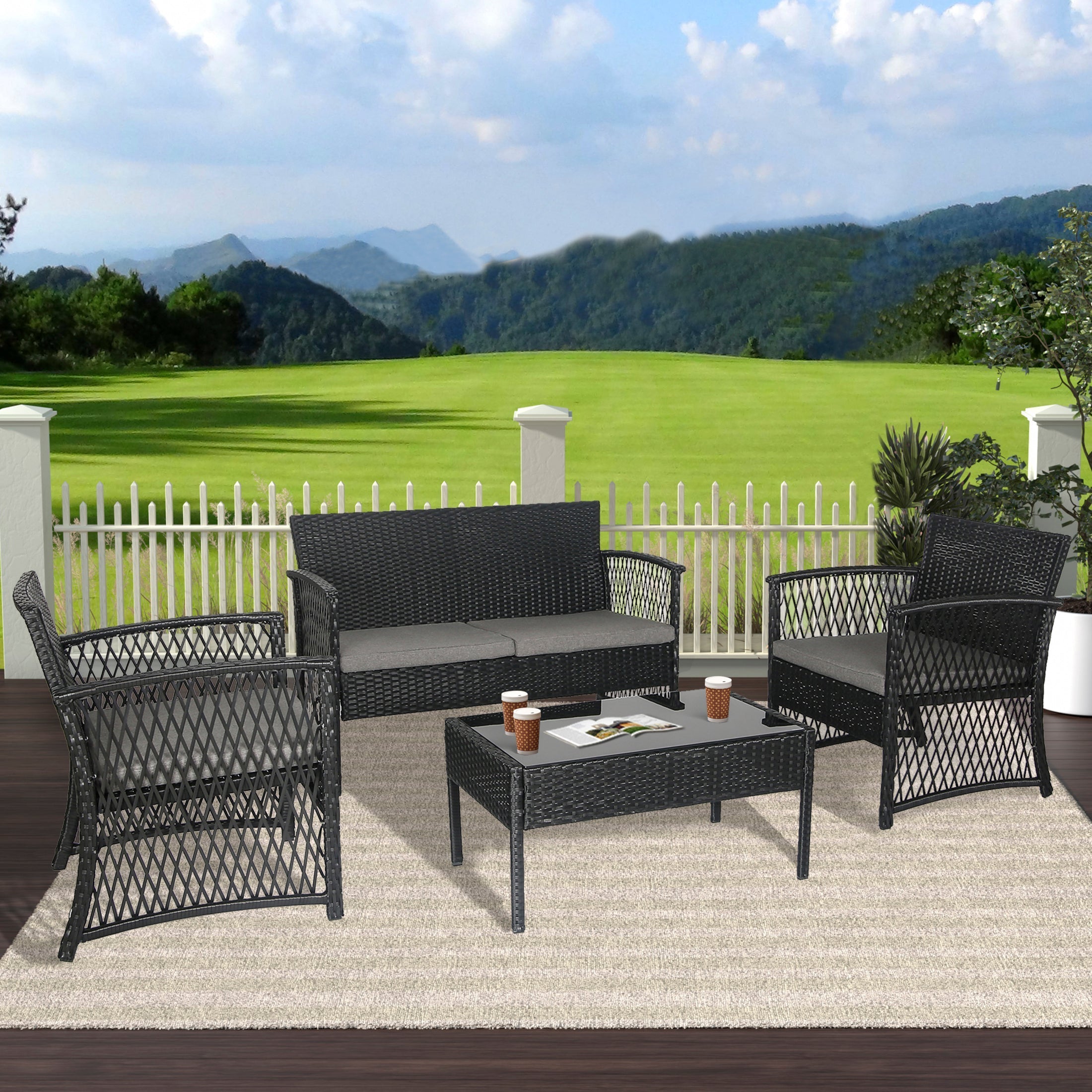  Westin Furniture 4-Piece Outdoor Patio Conversation Set - Coffee/Beige - Bonton