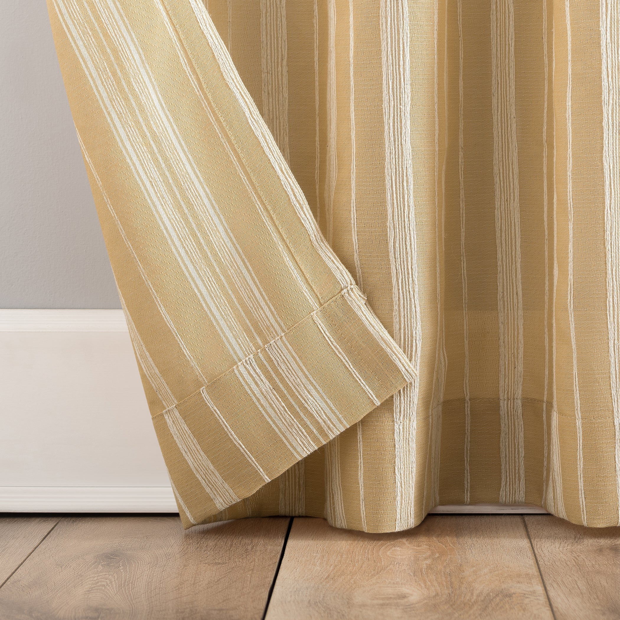  Embroidered Stripe Linen Blend Curtain - Curry Yellow - Bonton