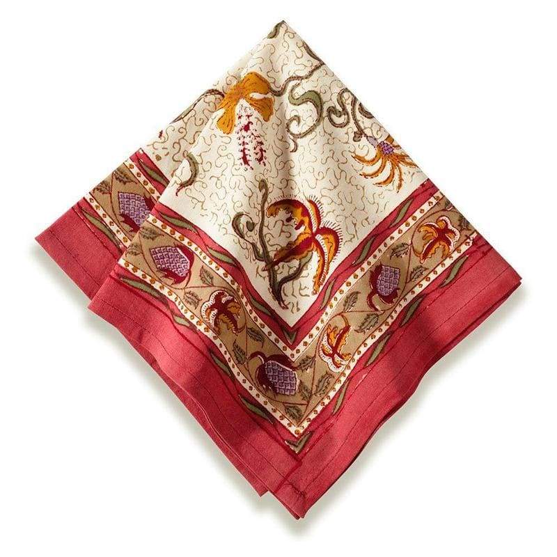  Couleur Nature Fleurs des Indes Napkins Set of 6 - Red/White - Bonton