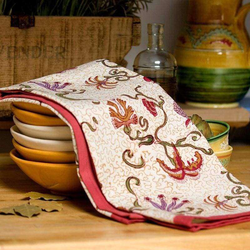  Couleur Nature Fleurs des Indes Tea Towels Set of 3 - Red/White - Bonton