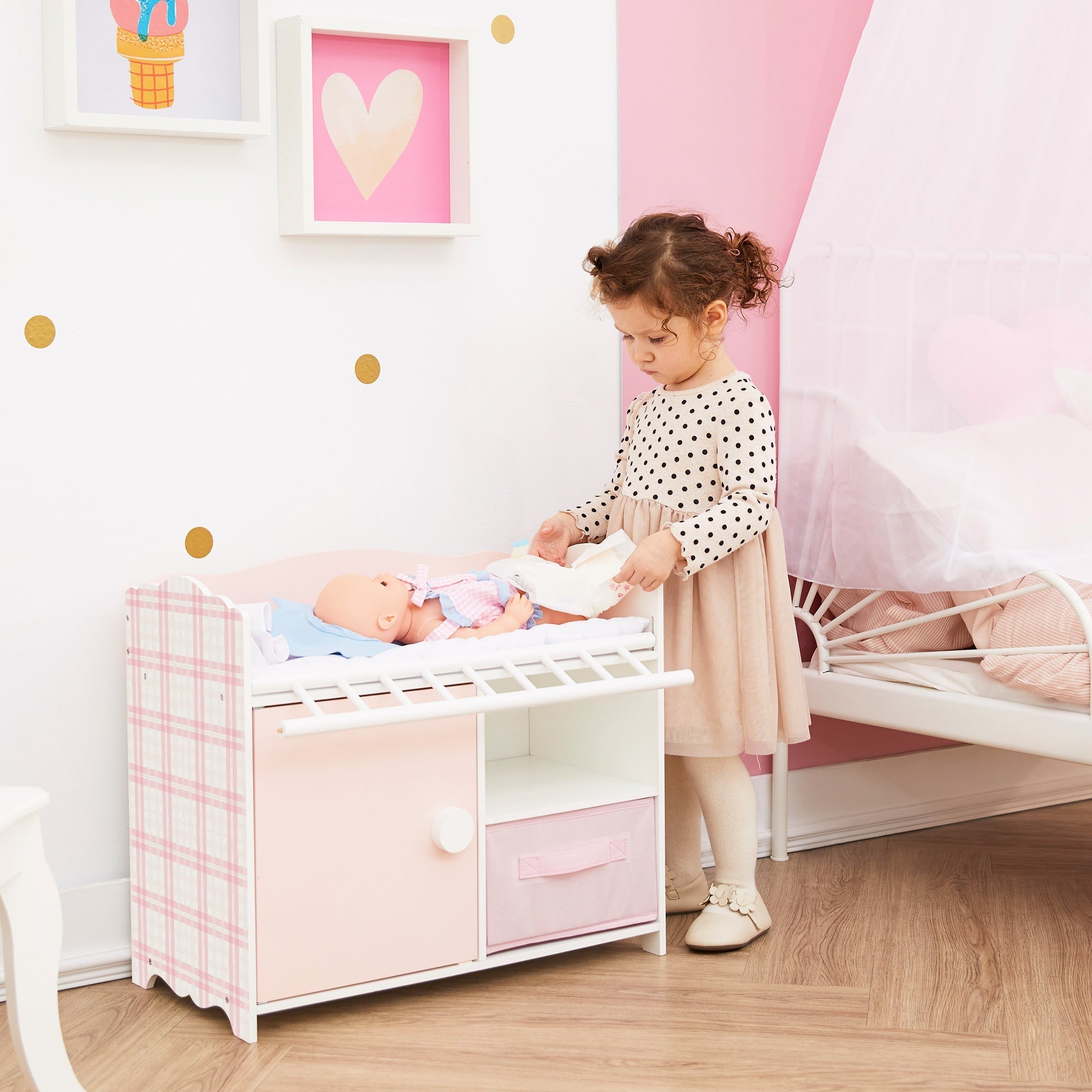  Teamson Kids Olivia's Little World - Aurora Princess Pink Plaid Baby Doll Bed with Accessories - Pink - Bonton