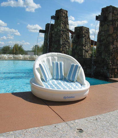 Inflatable Striped Floating Swimming Pool Sofa Lounge Raft - 70" - White and Blue