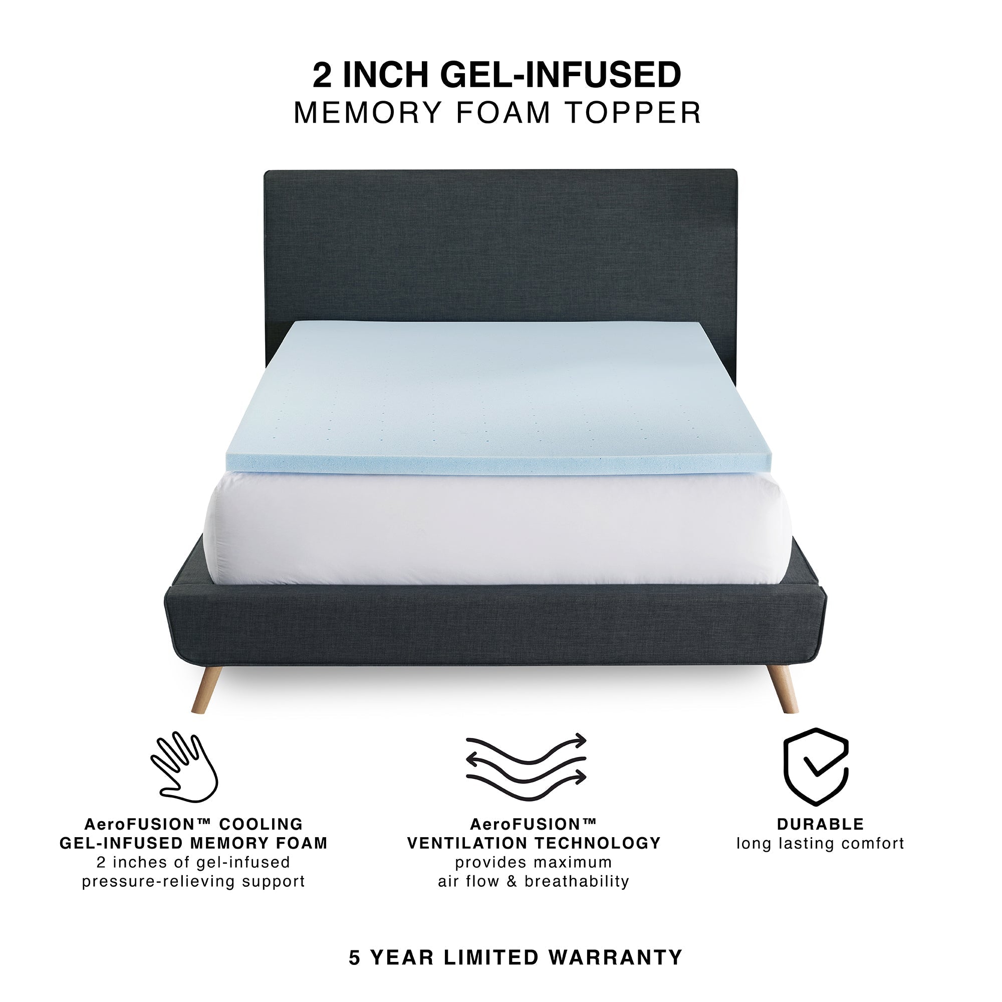  BodiPEDIC Gel-Infused Memory Foam Mattress Topper 2