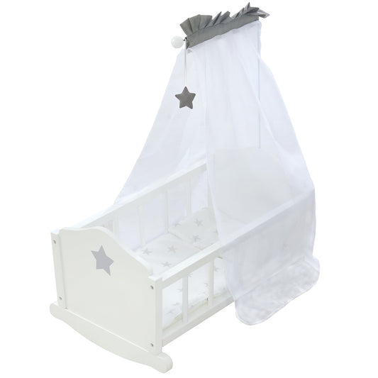 Baby Doll Cradle Set W/ Accessories in Star Gray/White